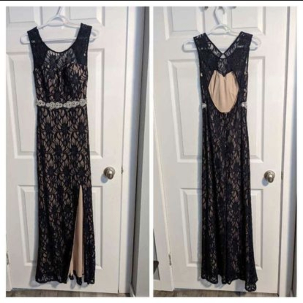 Navy Blue Sheer Elegant Dress